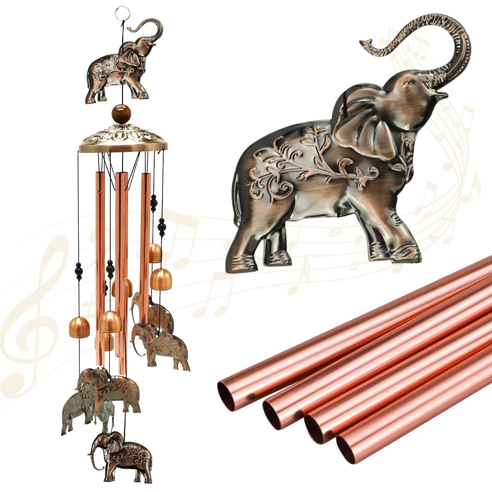 Scacciapensieri a vento con elefante, regali a forma di elefante, scacciaspiriti decorativi per esterni, campanelli a vento commemorativi vintage per amici, regali per anziani, ornamento in rame per