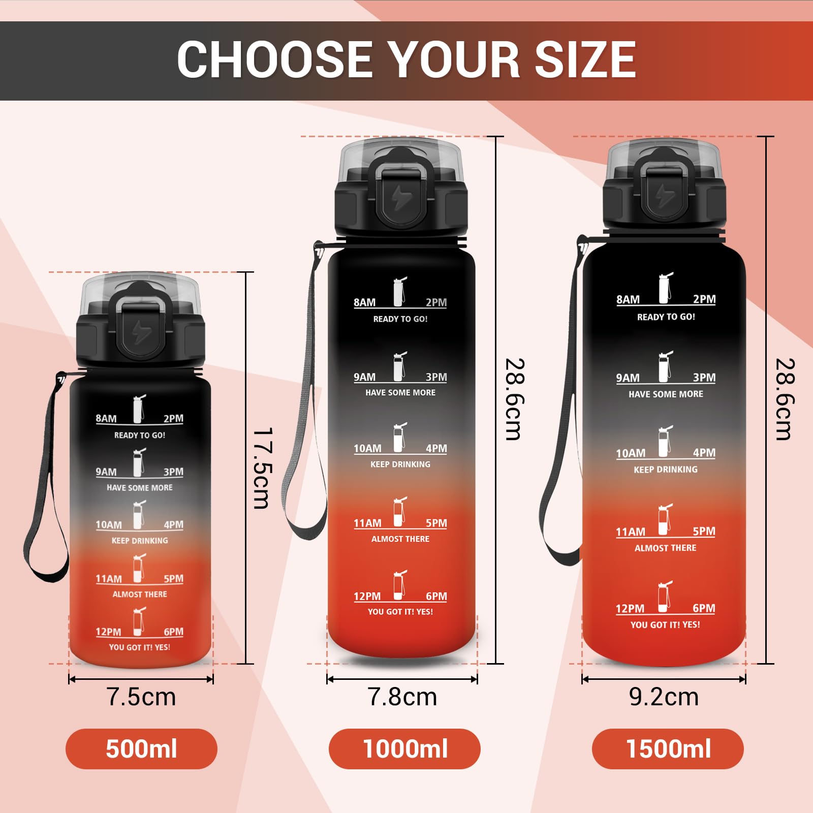 Borraccia Bambini 500ml, Bottiglia con Cannuccia, Facile Pulizia, a Prova di Perdite, Riutilizzabile, Bottiglia Acqua Motivazionale con Indicatore del Tempo, per Ufficio, Scuola, Bambini, Gym