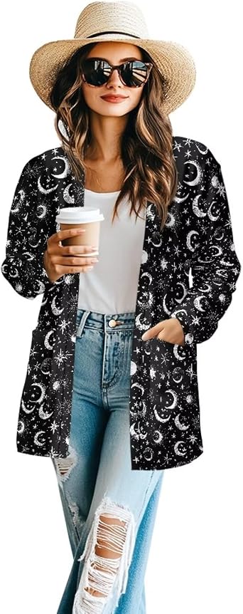 Cardigan Jacket for Women, Long Sleeve Coats with Pocket Lightweight Outerwear for Fall Winter