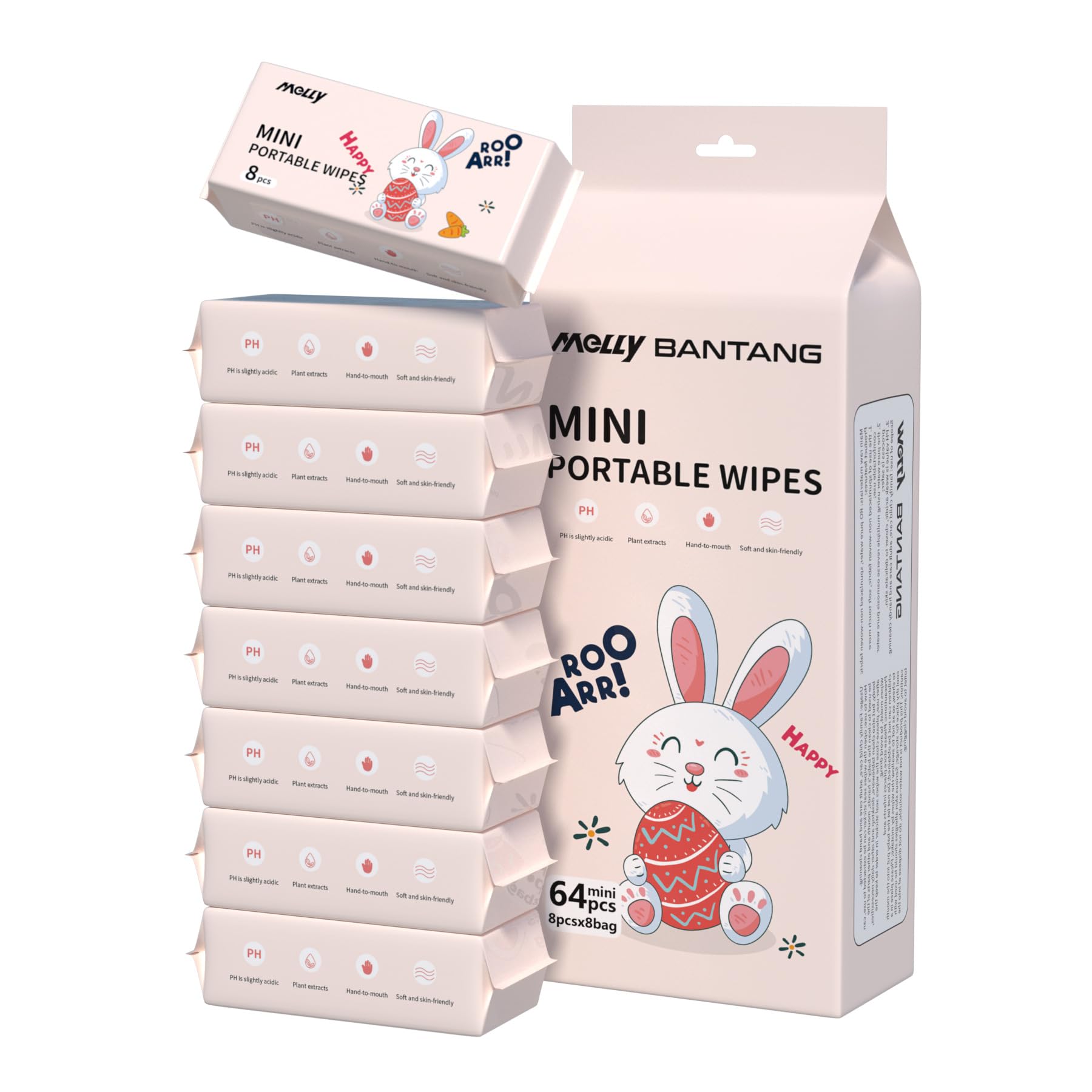 Travel Wipes 8 Packs (64 Wipes), Mini Portable Wet Wipes for Baby, Makeup, Hand & Face Cleaning, Unscented Flushable Pocket Tissue Singles for Women, Kids & On-the-Go Essentials