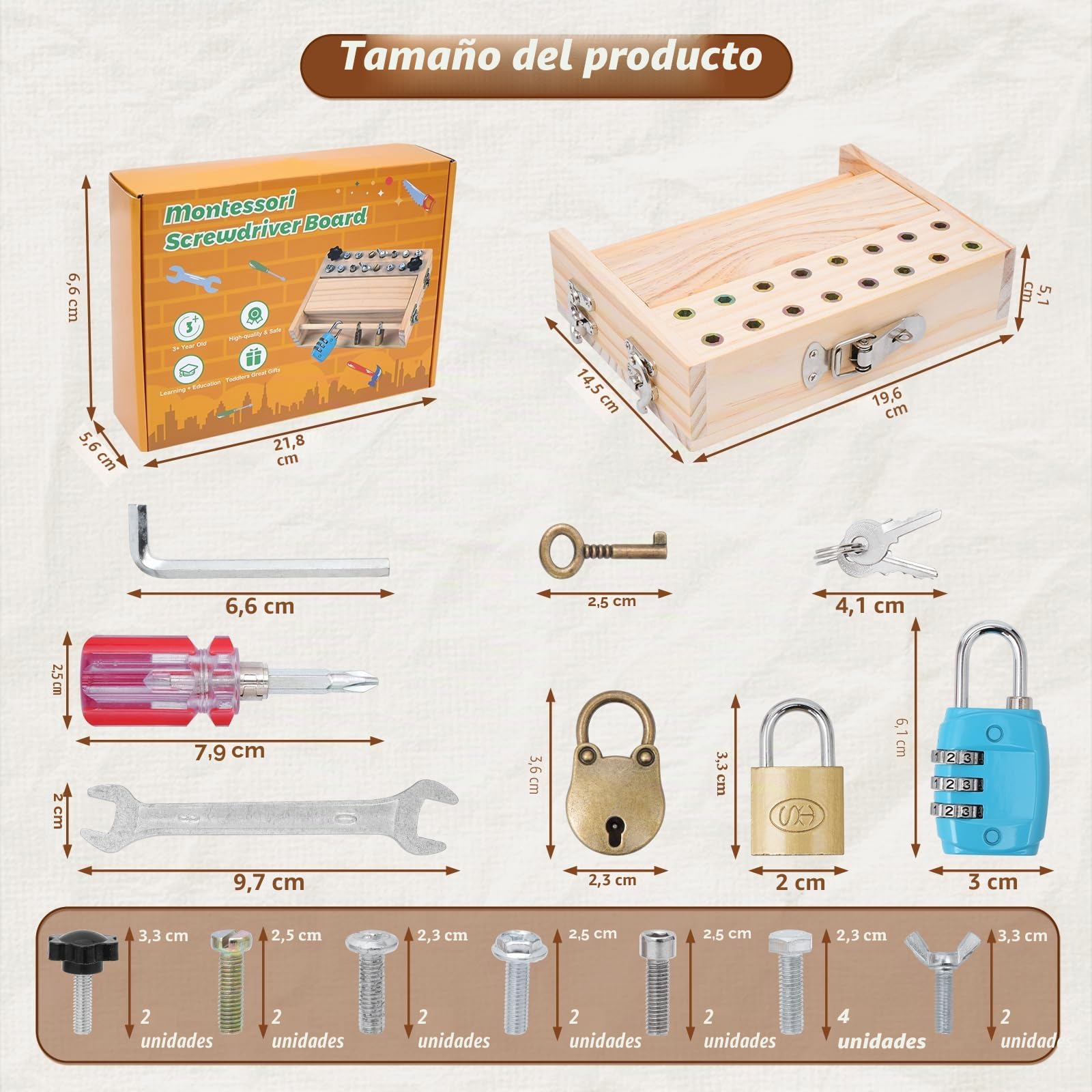 Juguetes Montessori Niños 3 Años, Juguetes Montessori Juego Educativo con Cerradura y Llave Tablero de Destornilladores Juegos Educativos Regalos Niña Niño 3 4 5 6 Años