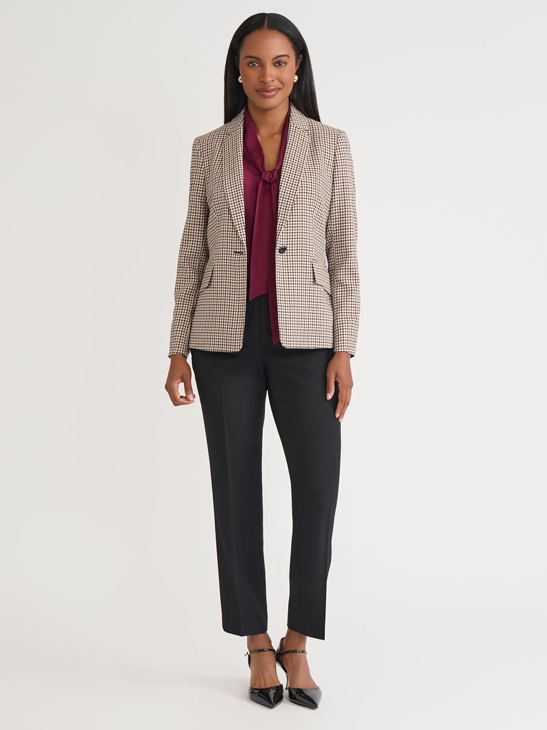 Kasper Womens Houndstooth One-Button Blazer - Image 2