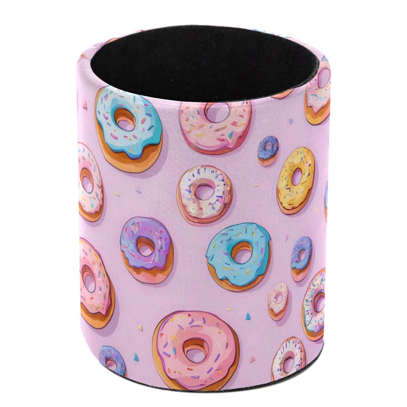 HEOEH Donuts Pen Holder for Desk, PU Leather Pencil Holder Pen Cup Marker Holder Makeup Brush Holders, Desk Accessories & Workspace Organizers for Home, Office