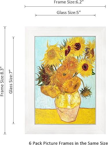 Vista 202 de Juego de 6 portarretratos de 5 x 7 con cristal real para fotos de 4 x 6 con paspartú o 5 x 7 sin paspartú, para pared o mesa, marcos de fotos