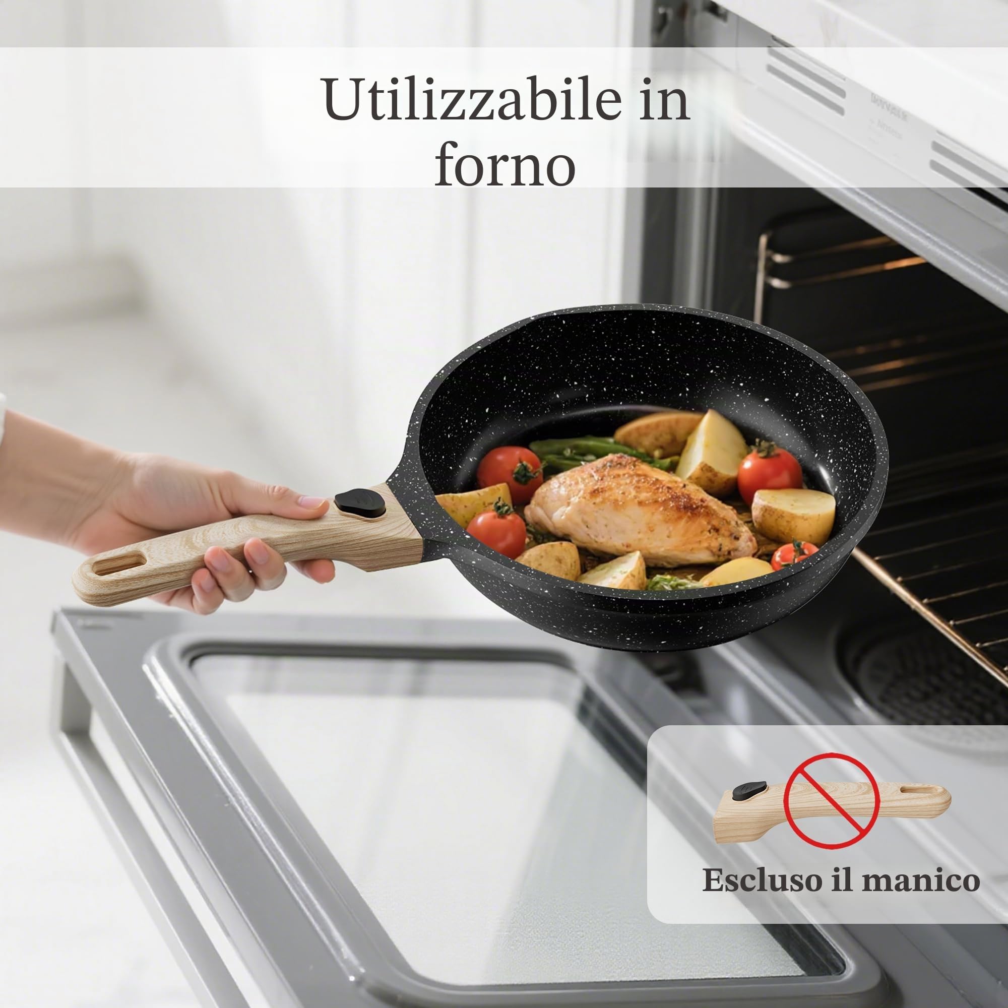 RIOVARM Induzione Set di padelle con manici staccabili, Antiaderente Padelle universali 20 cm 24 cm 28 cm, Granito Padella per omelette senza PFOA, Set di pentole Adatto per forno e lavastoviglie