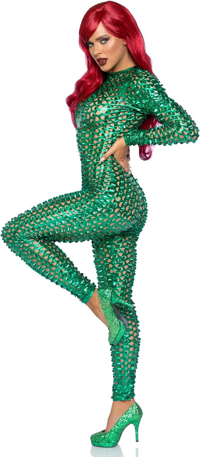 Leg Avenue womens Laser Cut Metallic Catsuit Halloween Costume
