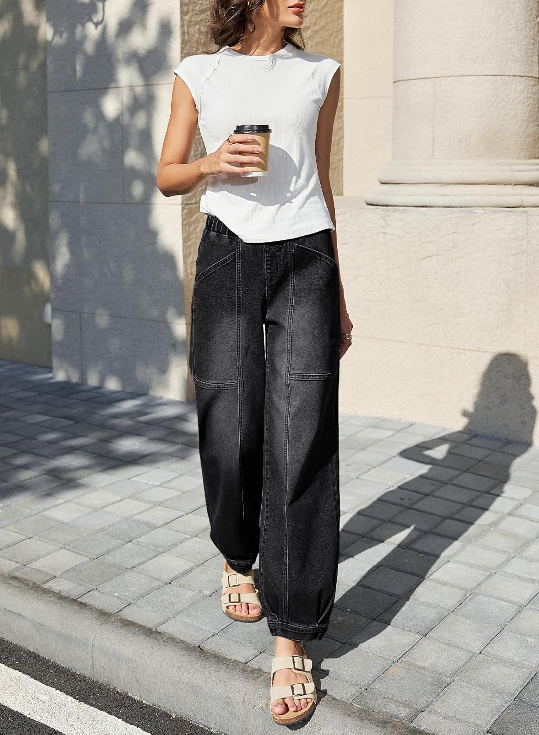 Sidefeel Barrel Jeans for Women Trendy Wide Leg High Waisted Cropped Baggy Relax Fit Stretch Pocketed Denim Ankle Pants - Image 4