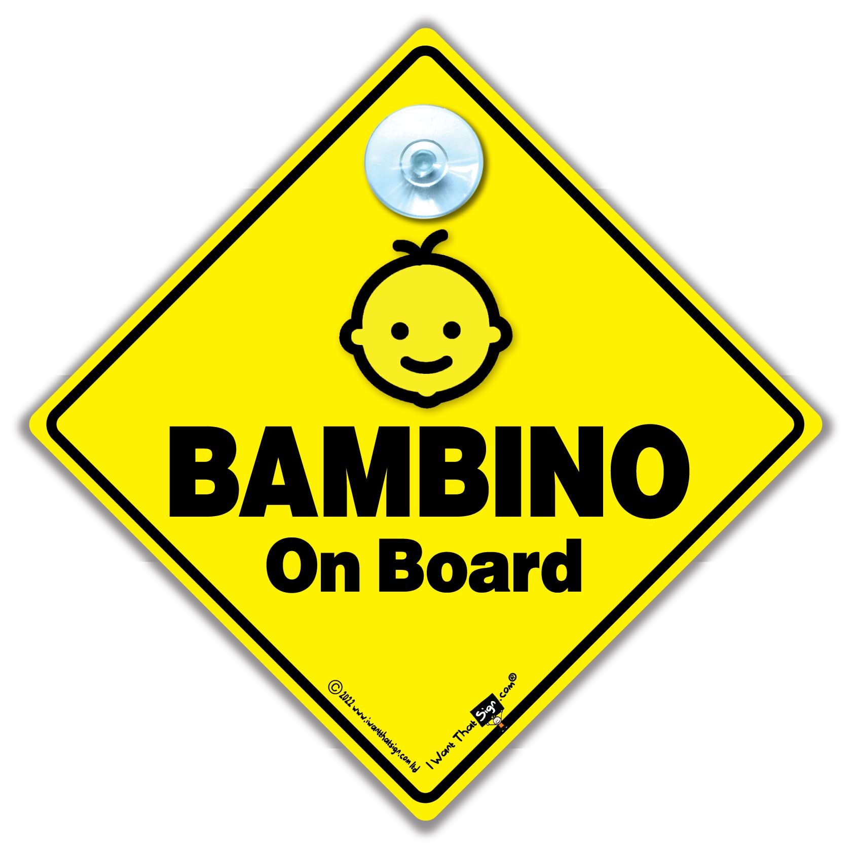 Iwantthatsign.com Black,Yellow Bambino On Board Sign, Baby Car Sign, Baby On Board Suction Cup Car Sign In Yellow And Black. Big, Bold And Designed To To Notify Other Road Users That Baby Is In The Car 14 Cm X 14Cm X 2Cm