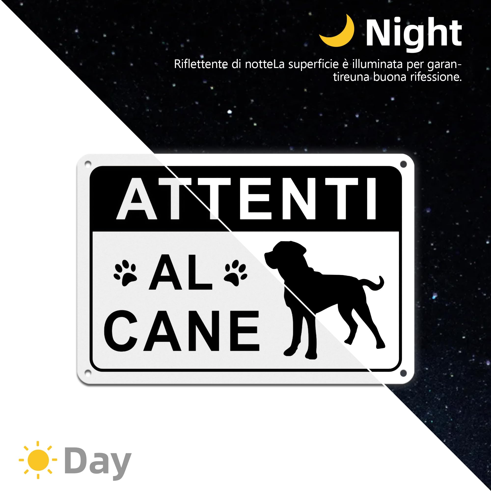 TAKULA Cartello Attenti al Cane Professionale 22x15cm - Alluminio Riflettente con Adesivo Forte - Impermeabile e Antigraffio - Ideale per Cancelli e Giardini