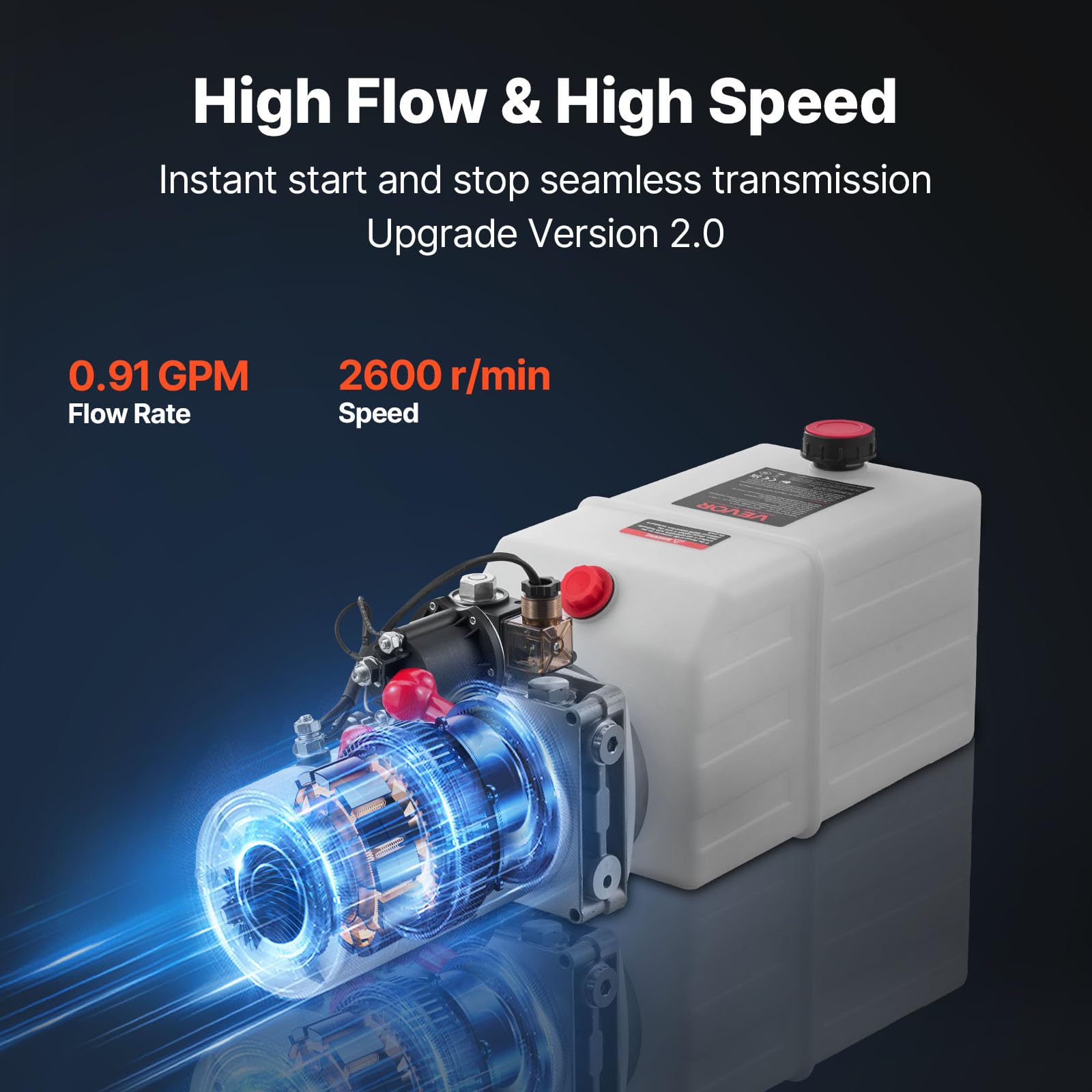 VEVOR Centralina Idraulica Pompa Idraulica per Rimorchio Ribaltabile Azione Singola, Flusso 3,4 L/min, Pressione d'Olio 2320-2900 PSI, 12 V CC con Serbatoio in Plastica per Sollevatore Rimorchio