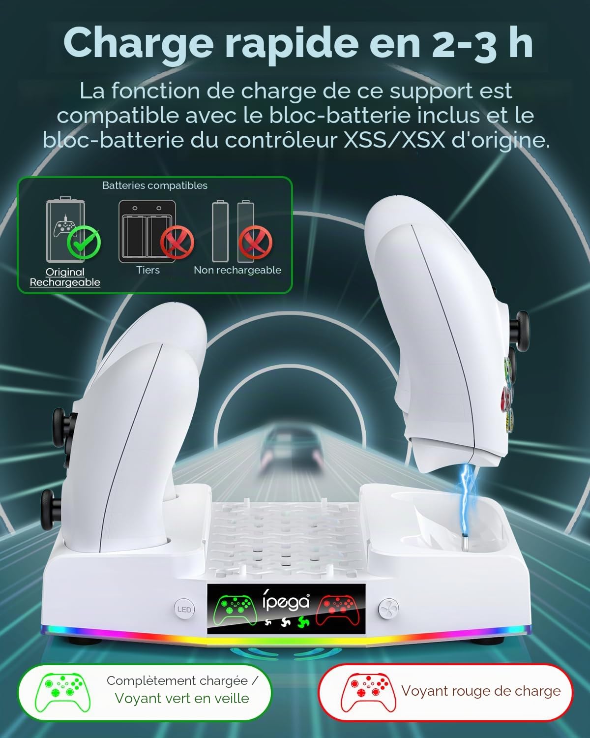 Support de Refroidissement & Charge pour Xbox Series S avec Lumière RGB, MENEEA Ventilateur de Refroidisseur & Chargeur Accessoires avec 2*1400mAh Batteries Rechargeables, Crochet pour Casque D'écoute