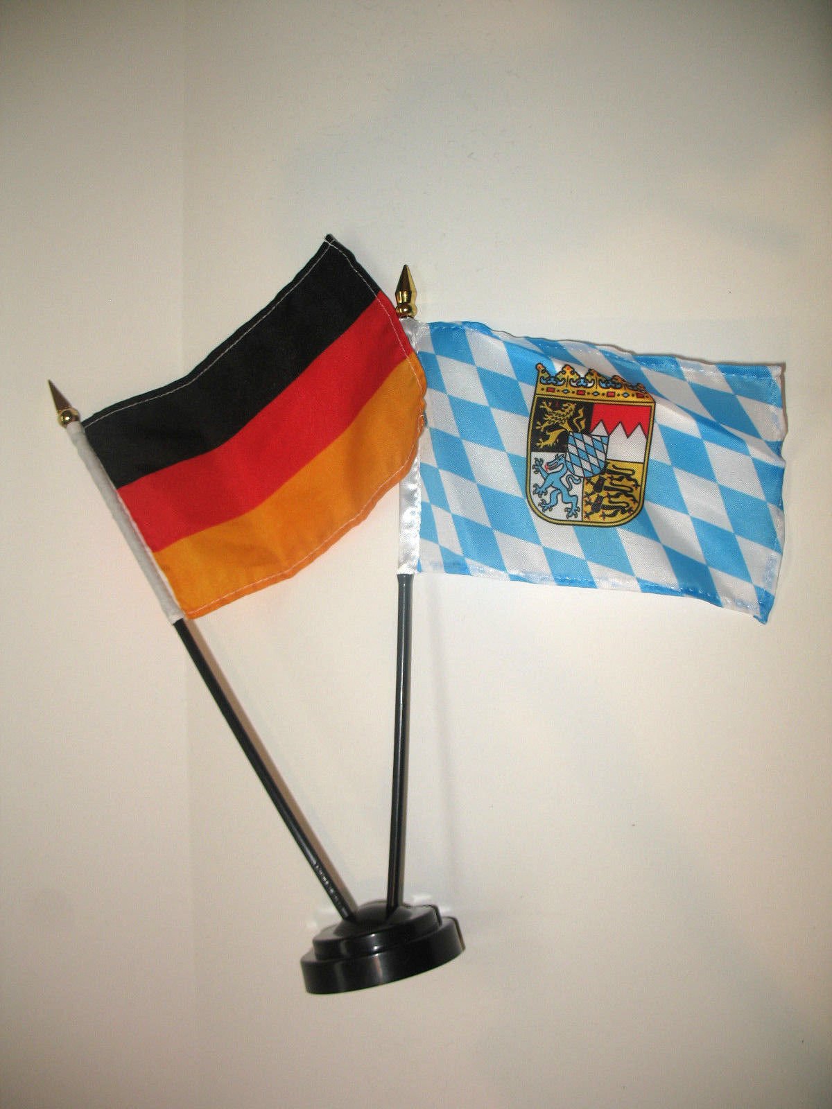 RFCO German Germany w/Bavaria Bavarian Crest Flag 4"x6" Desk Set Black Base Vivid Color and UV Fade Resistant Canvas Header and Polyester Material