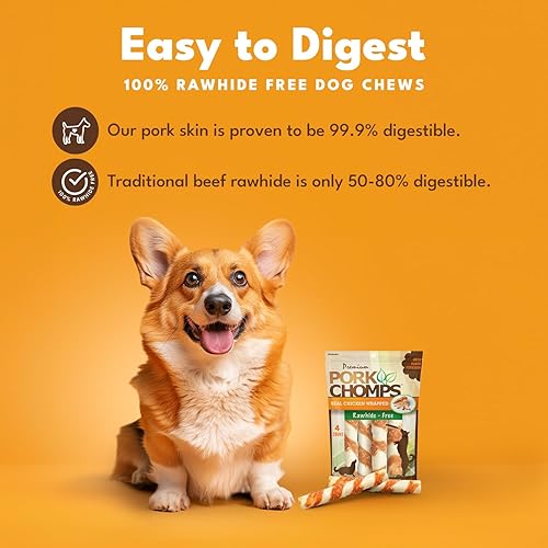 Miniatura 2 de Pork Chomps Masticables para perros de piel de cerdo al horno, giros de 6 pulgadas, envoltura de pollo real, 4