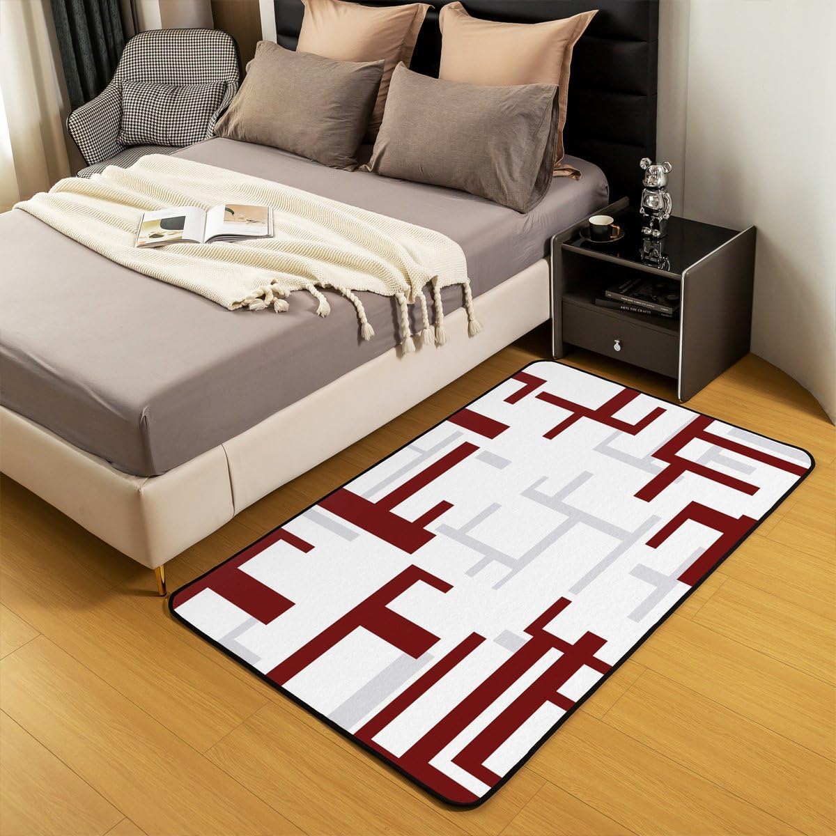 Erosebridal Geometric Area Rug 5x7 Red Grey Stripe Rug for Bedroom Living Room Abstract Stripes Carpet Decor Modern Art Indoor Floor Mat Non Slip