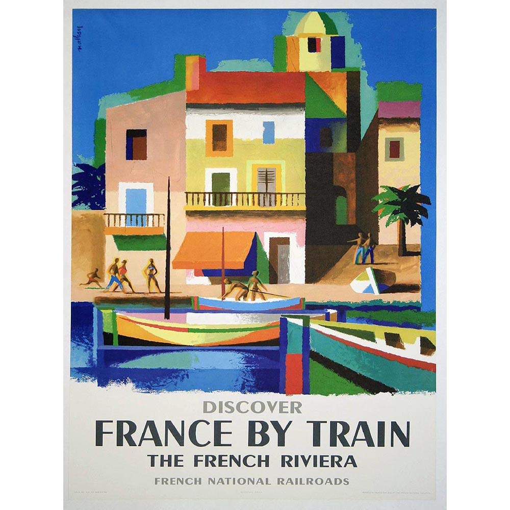 Wee Blue Coo Travel France Train Railway Riviera French Railroad Boat Vintage Art Print Poster Wall Decor 12X16 Inch