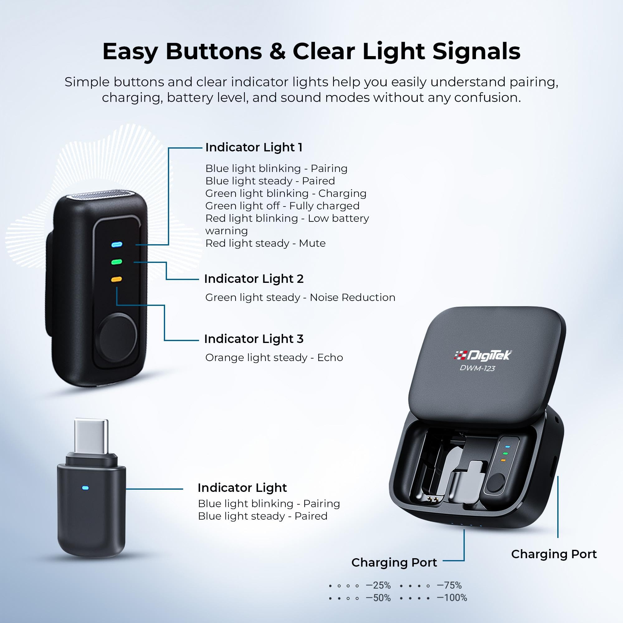 Digitek Wireless Microphone System - 2-in-1 with Charging Case -8 Digitek Wireless Microphone System - 2-in-1 with Charging Case -8