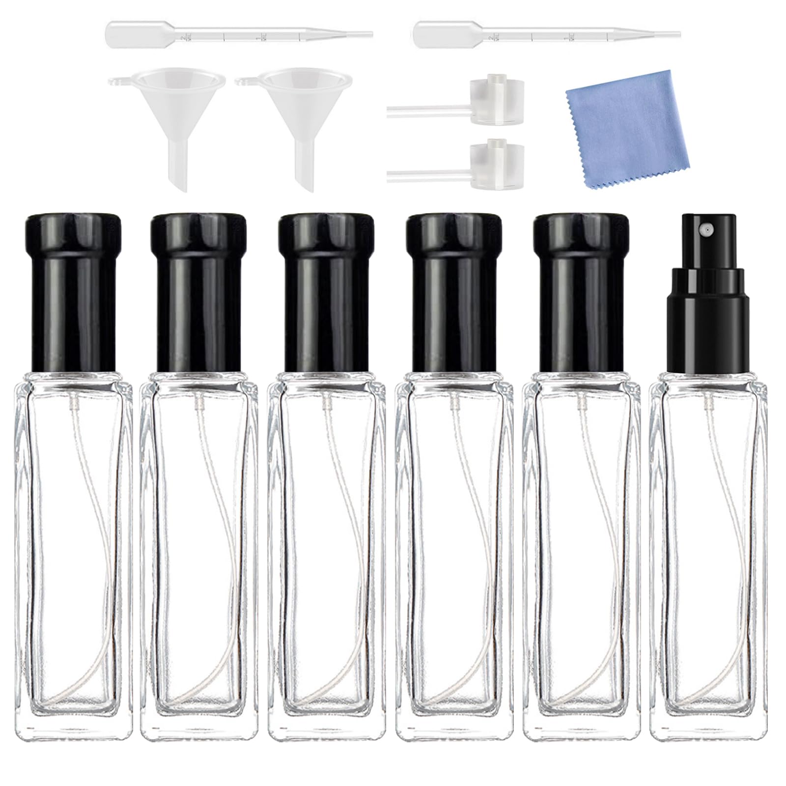 Butelka z rozpylaczem do perfum 30 ml, 6 szt., mini przenośna szklana butelka z rozpylaczem, mała butelka z rozpylaczem z drobną mgłą, szklana butelka z rozpylaczem do wielokrotnego napełniania