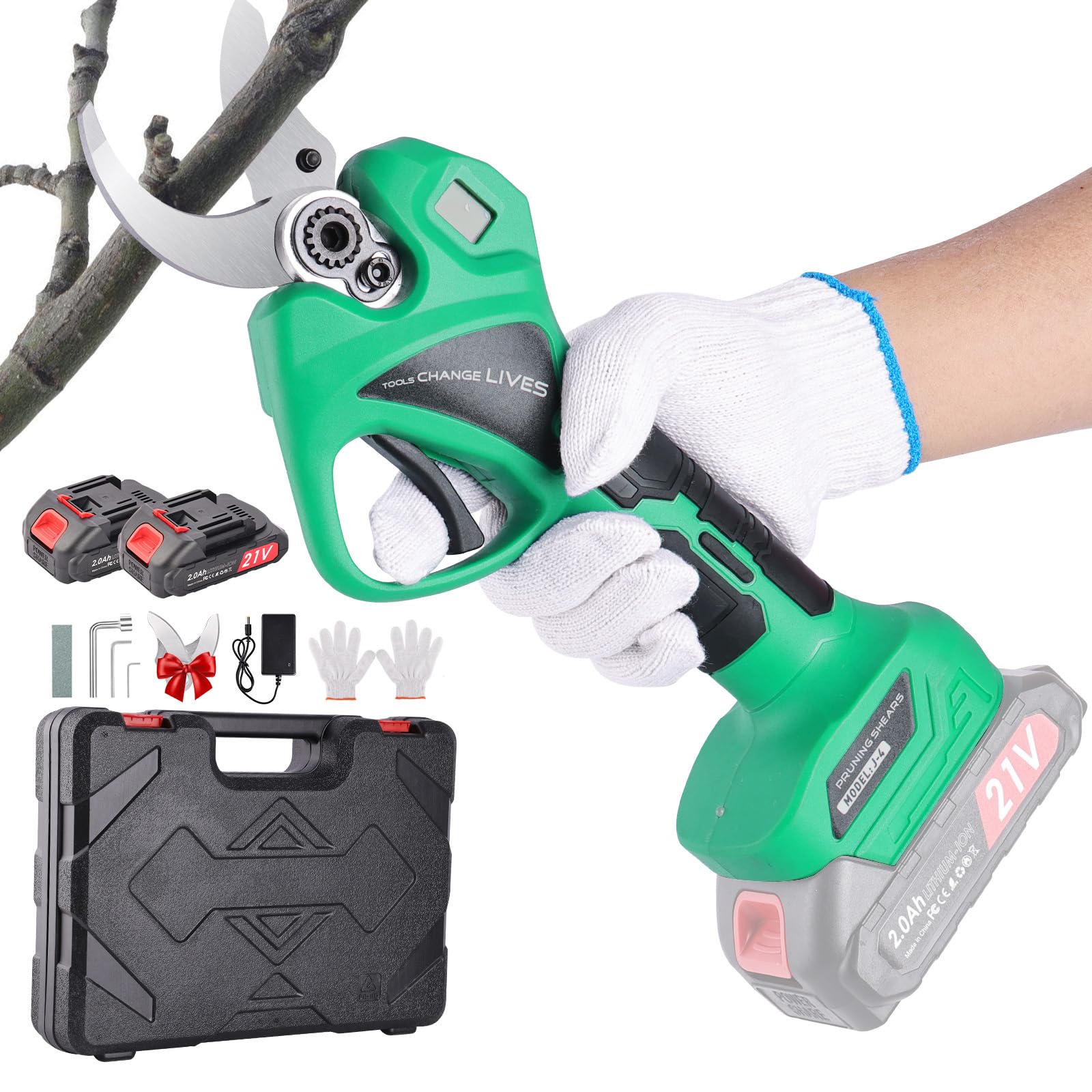 Tijeras de Podar Eléctricas: Tijeras de Podar Bateria con apertura ajustable de 45mm a 30mm, 2 baterías de 2000mAh, SK7 de Alta, Tijeras de podar bateria para Olivos Viñedos Jardines