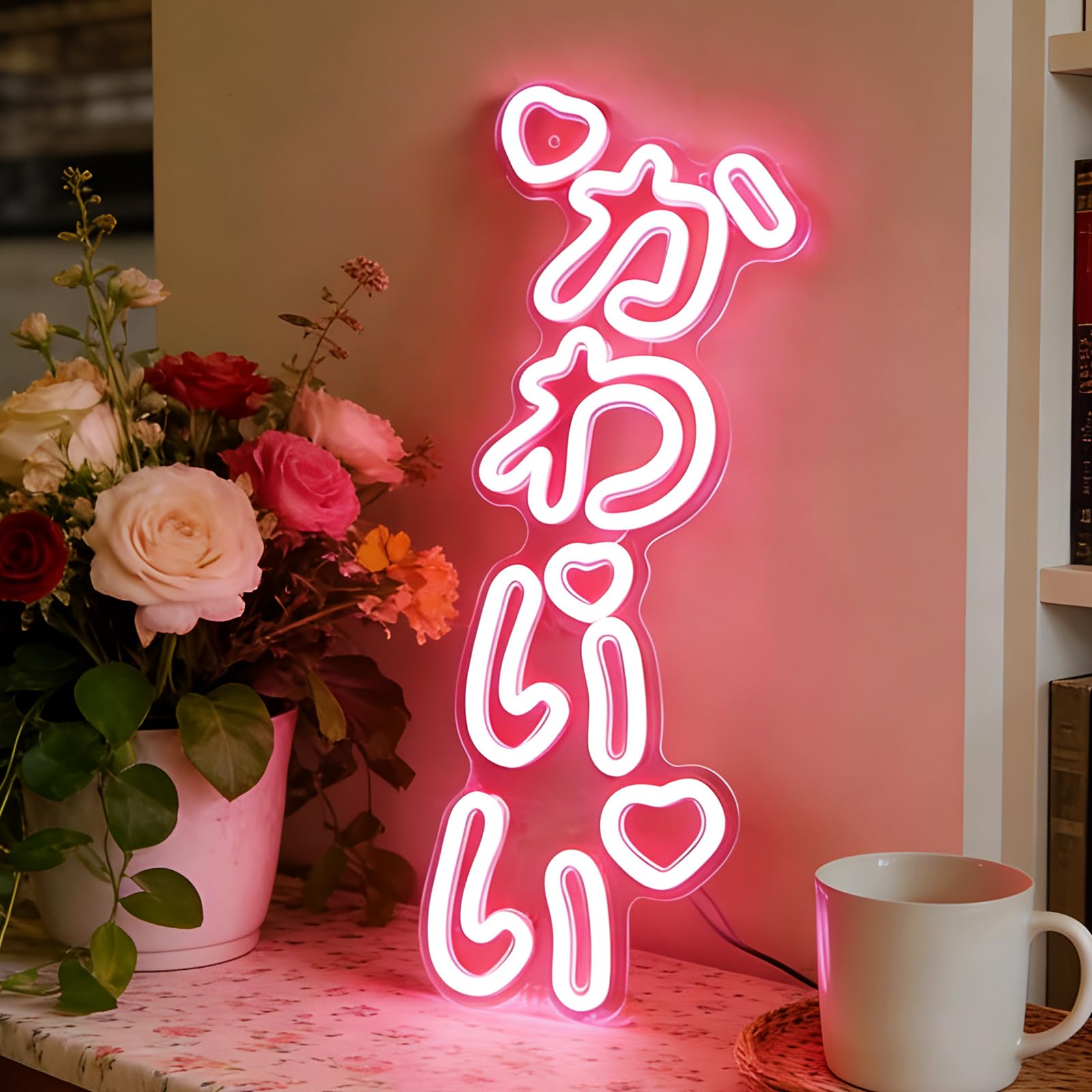 Kawaii Neon Sign LED Light かわいい Kawaii Dimmable Neon Light Up Japanese Anime Wall Decor Sign for Bedroom Dessert Shop Wedding Background Decoration Gift USB Powered (15.75" * 5.91") — image 1