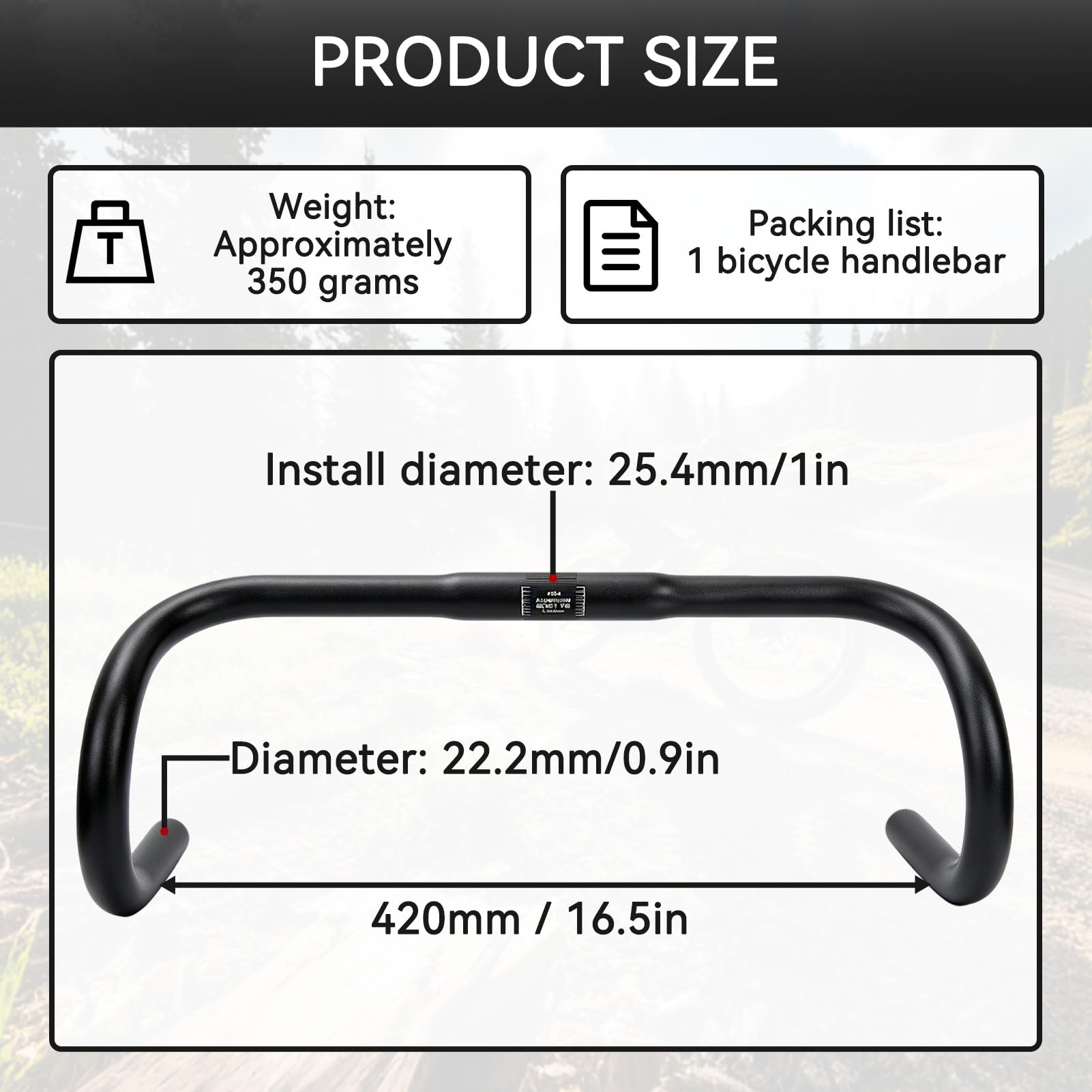 Durchmesser 22,2 mm Fahrradlenker, Mountainbike-Lenker, breiter Riser 420 mm/16,5 Zoll, gebogener Lenker aus Aluminiumlegierung für Mountainbikes und Rennräder