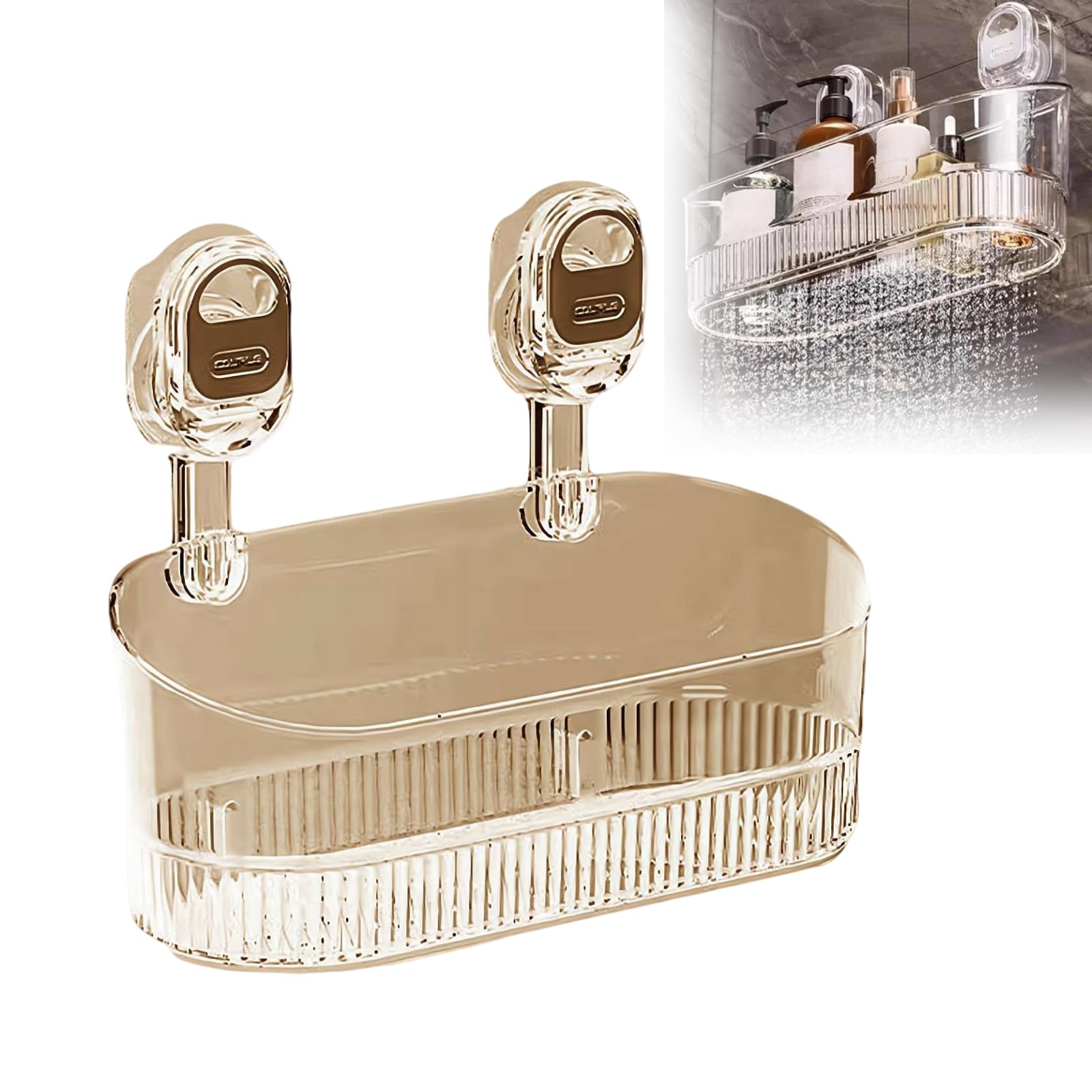 Suction Cup Shower Caddy No-Drill Bathroom Storage Organizer with Drain Hole - Large Capacity Strong Hold Shelf for
