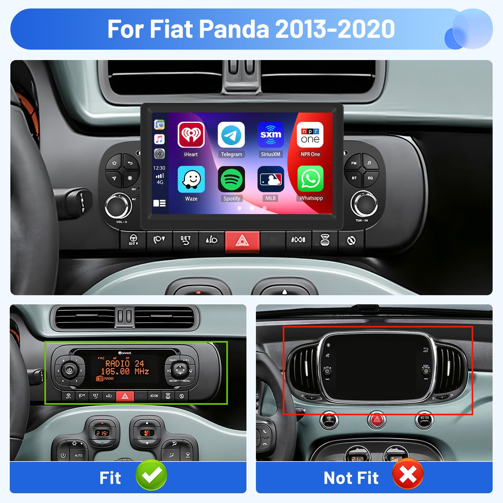 Inefala 4+64G 7'' Android 15 Autoradio per Fiat Panda 2013-2020