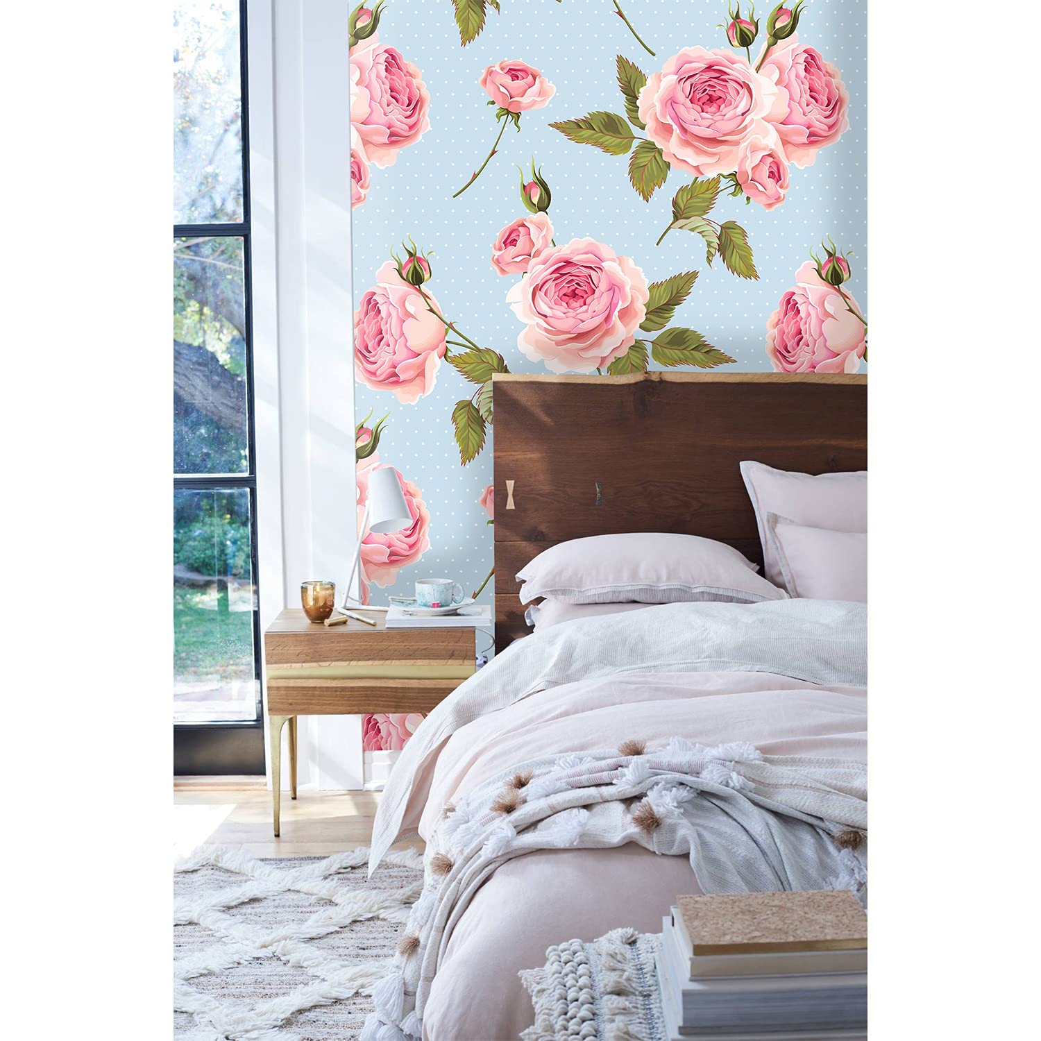 Papier Peint Meuble Roses Anglais Auto-Adhésif 250x250 cm Décoration Murale Magic-Stick