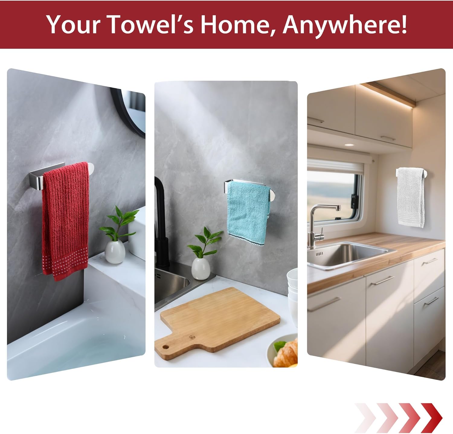 ZUNTO Self Adhesive Towel Bar - 7.9 Inch Towel Holder Stainless Steel, No Drill Bath & Kitchen Holder for Dish Cloths, RV Life (Brushed Modern) - Image 2