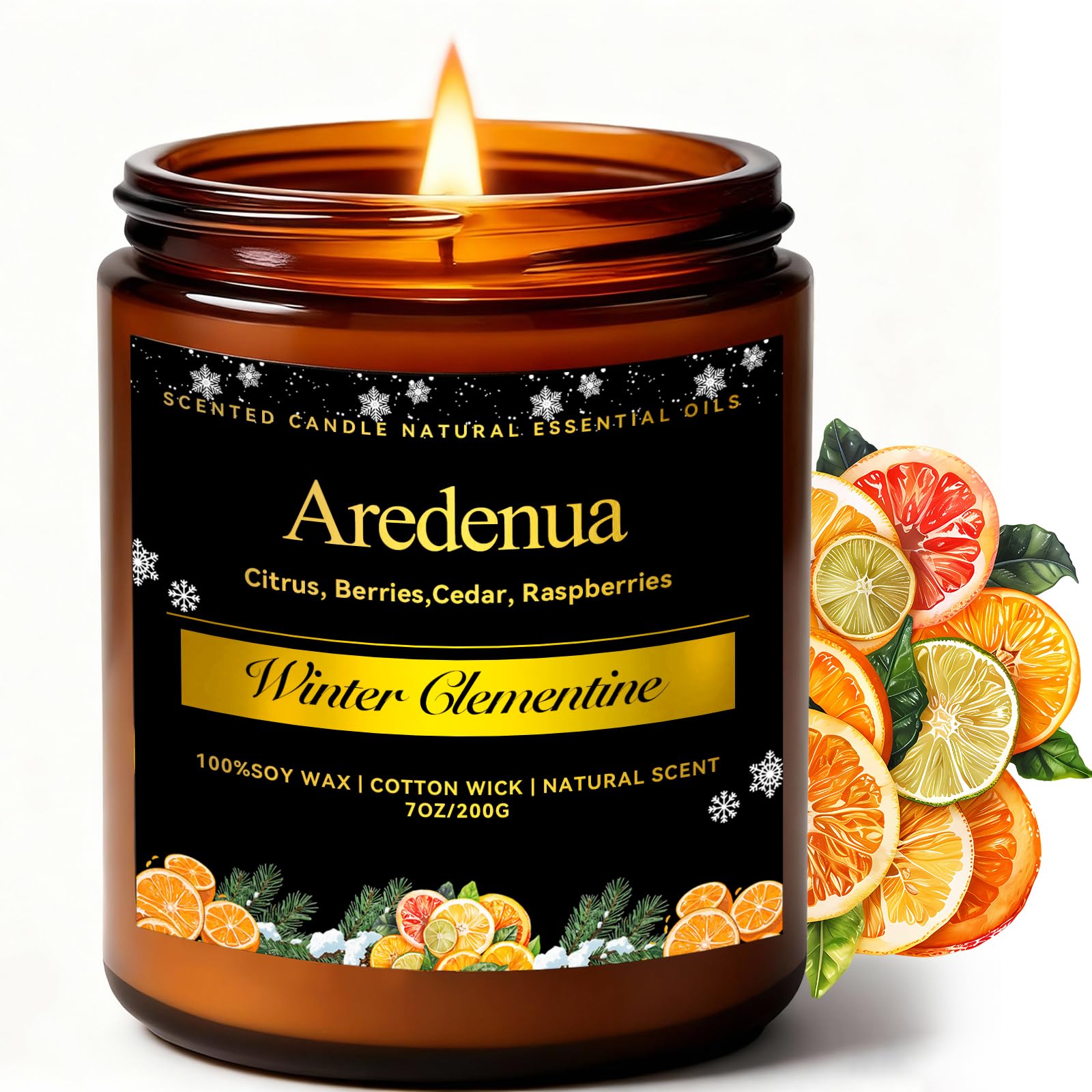 Winter Clementine Candle - Holiday Scented Soy Candle for Odor Elimination | Winter Christmas Gift for Him and Her 7oz C