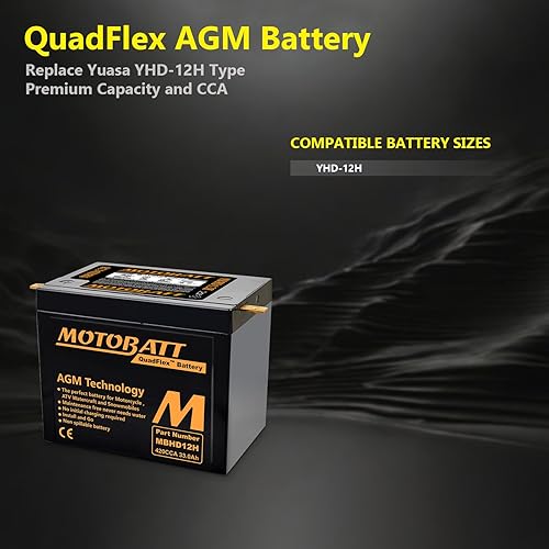 Miniatura 7 de MotoBatt Reemplazo de batería AGM sellada MBHD12H de 12 voltios y 33 Ah - YHD-12H