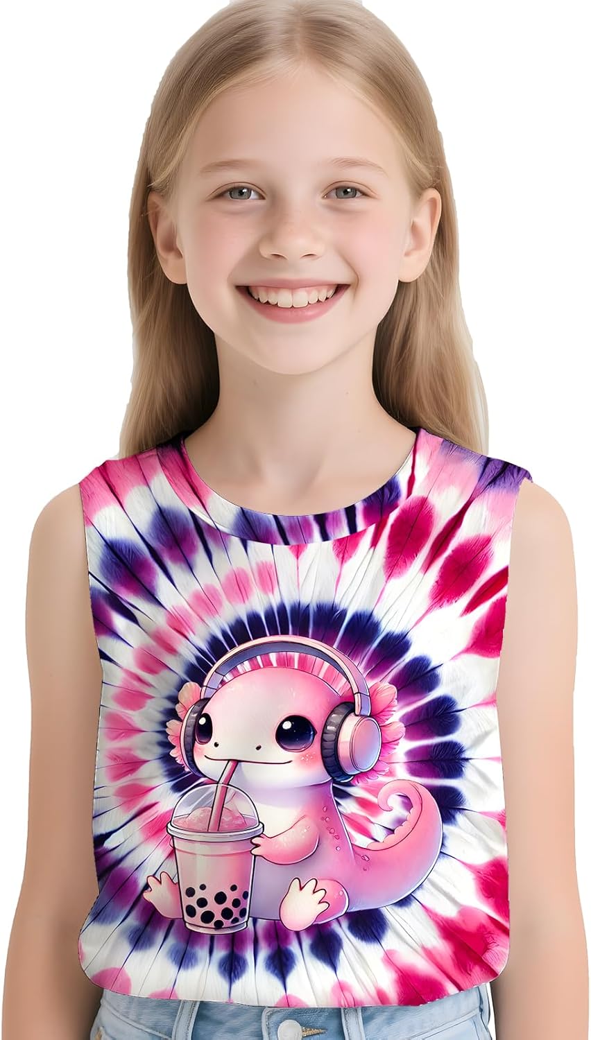 Kids Tie Dye Tank Tops for Boys and Girls Childrens Outfit Clothes Sleeveless Shirts Hippies Tees for 5-14 Years - Image 2