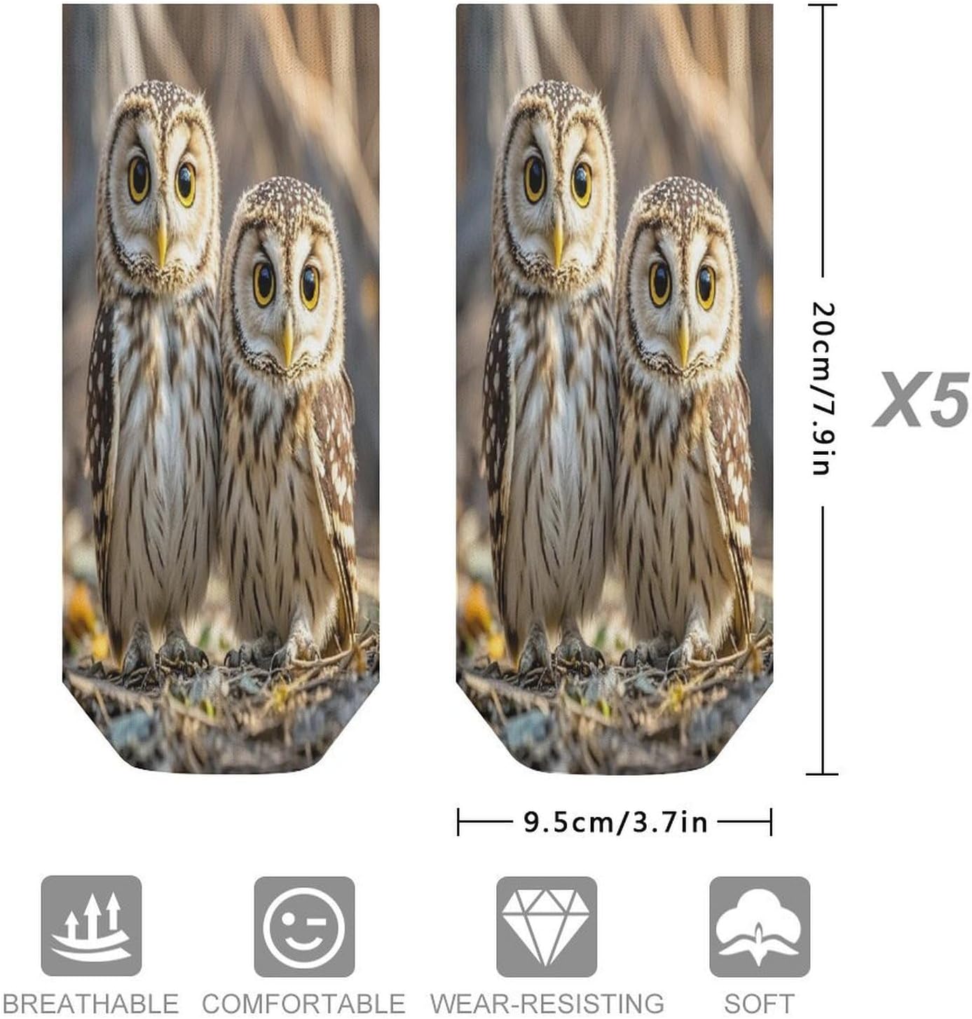 Real Cute Owls Ankle Socks for Men Women 5 Pairs