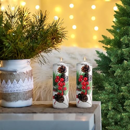 Miniatura 6 de 86 piezas de relleno de jarrón de Navidad, velas flotantes de Navidad, centro de mesa, tallos de bayas rojas sintéticas, ramas de pino, piñas,