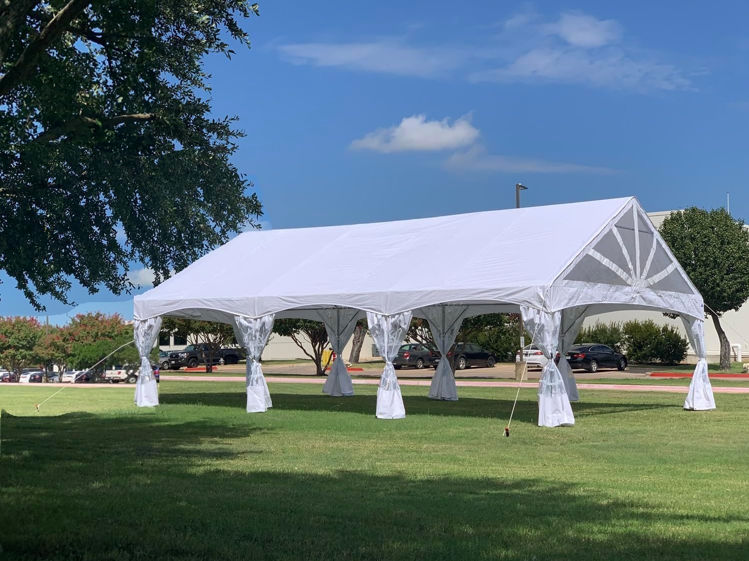 Partially assembled galvanized steel tent frame without fabric