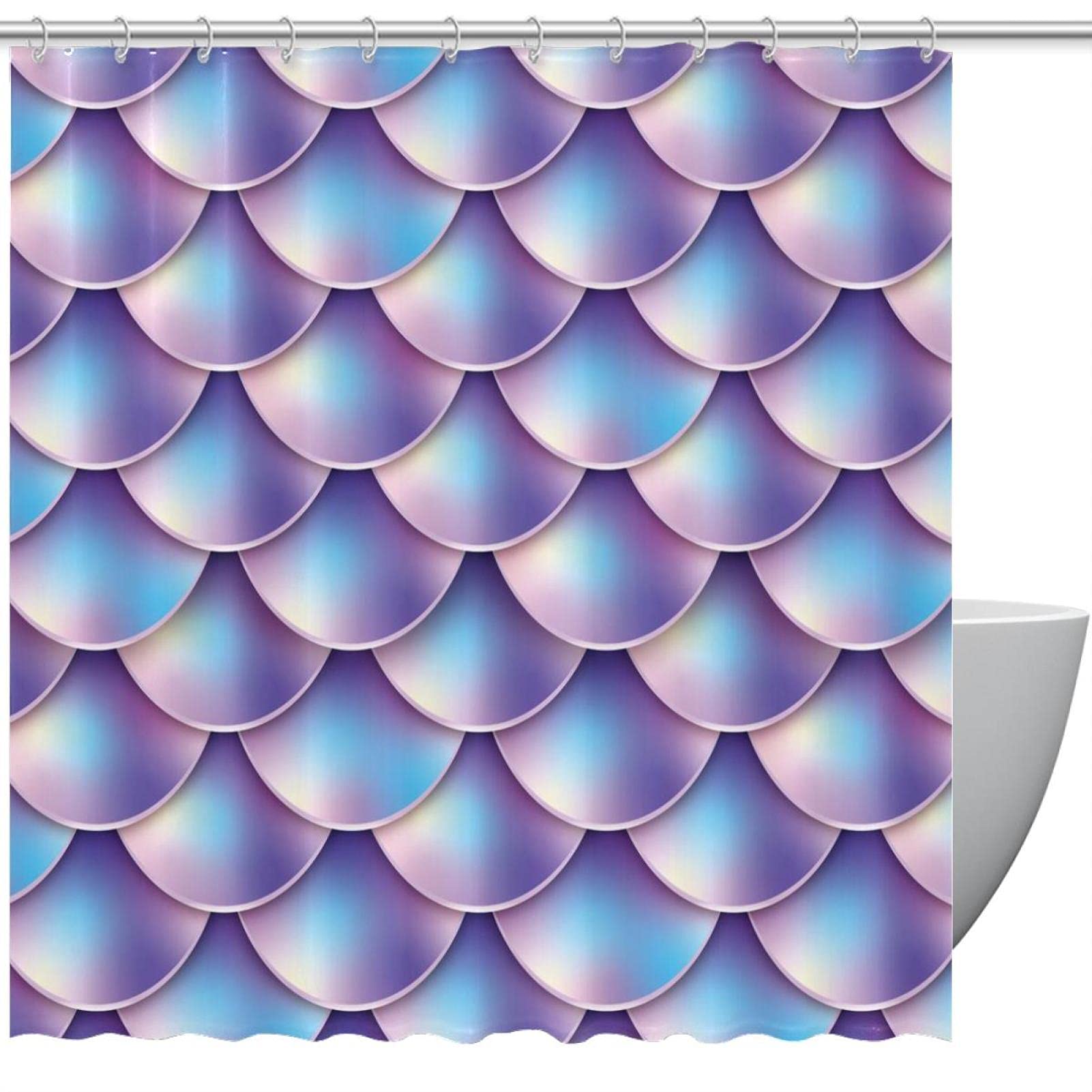 Rideau de douche queue de sirène violet en tissu pour éviter les fuites d'eau au sol