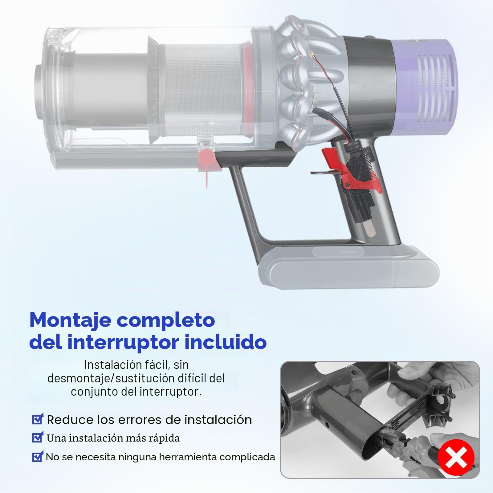 V10 Cuerpo principal compatible con Dyson V10 SV12, cuerpo principal de reemplazo para V10 Animal, Absolute, Mango del motor con V10 SV12 Conjunto del gatillo No.969875-02