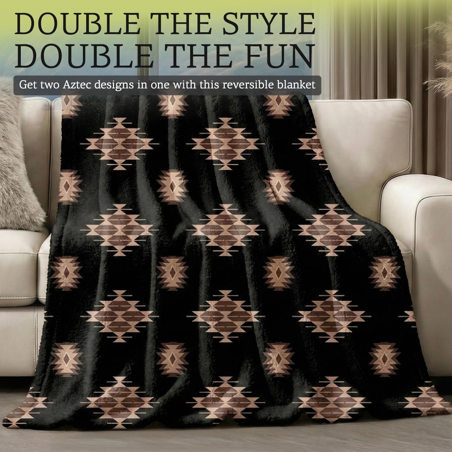 Sacred Thread Aztec Blanket Fleece, Reversible Native American Blanket, Western Throw, Native American Western (Coffee Flannel) (King (87”x95”)) - Image 7