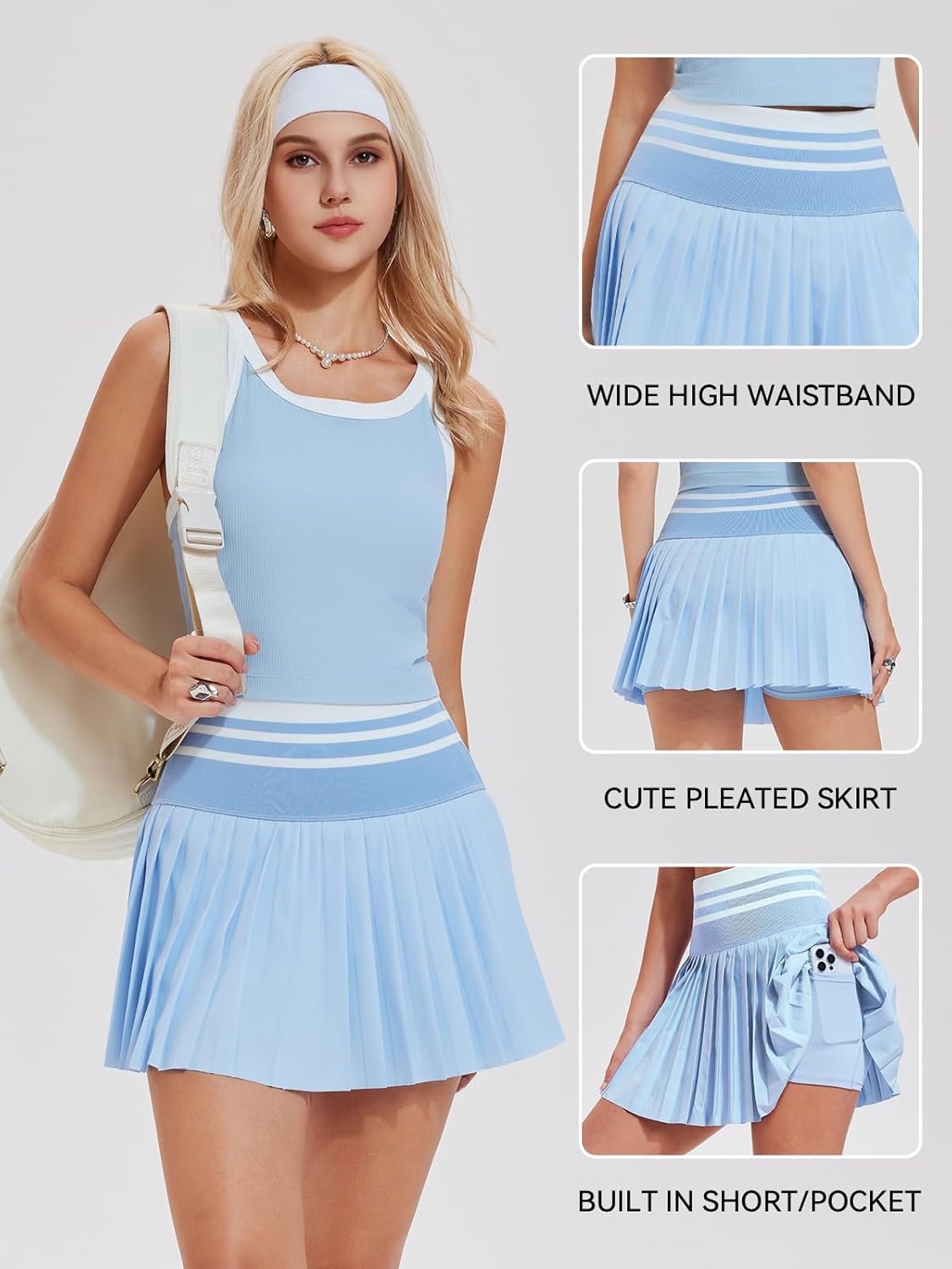 Airfree Two Piece Tennis Skirt Set Golf Outfits for Women High Waisted Tennis Short Dress with Pockets Athletic 2 Piece Sets - Image 5