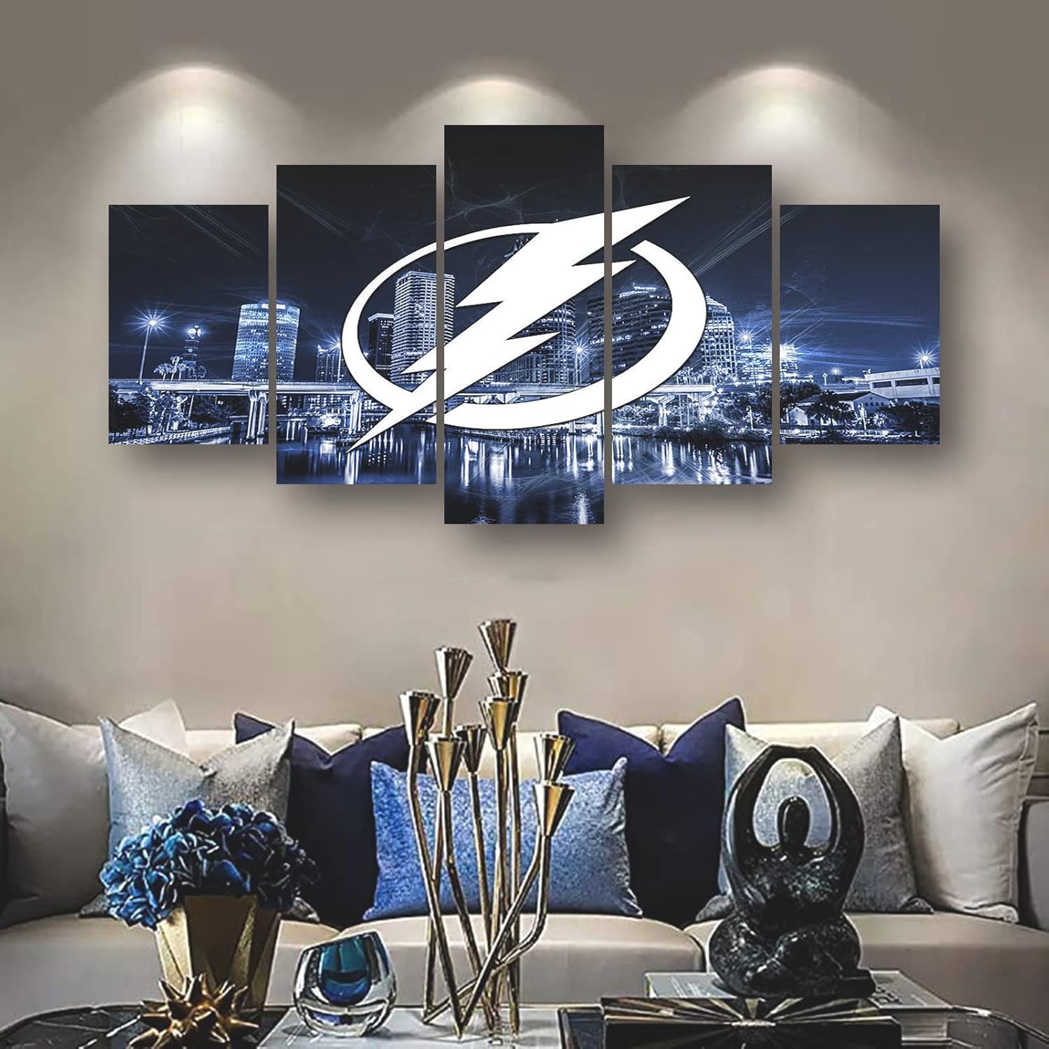 Tampa Bay Lightning Poster Ice Hockey Sports Canvas Wall Art Printing Artwork Fans Home Decoration Large Frame Painting Ready to Hang 5 Pieces (Framed,30x40x2pcs+30x60x2pcs+30x80cmx1pcs)