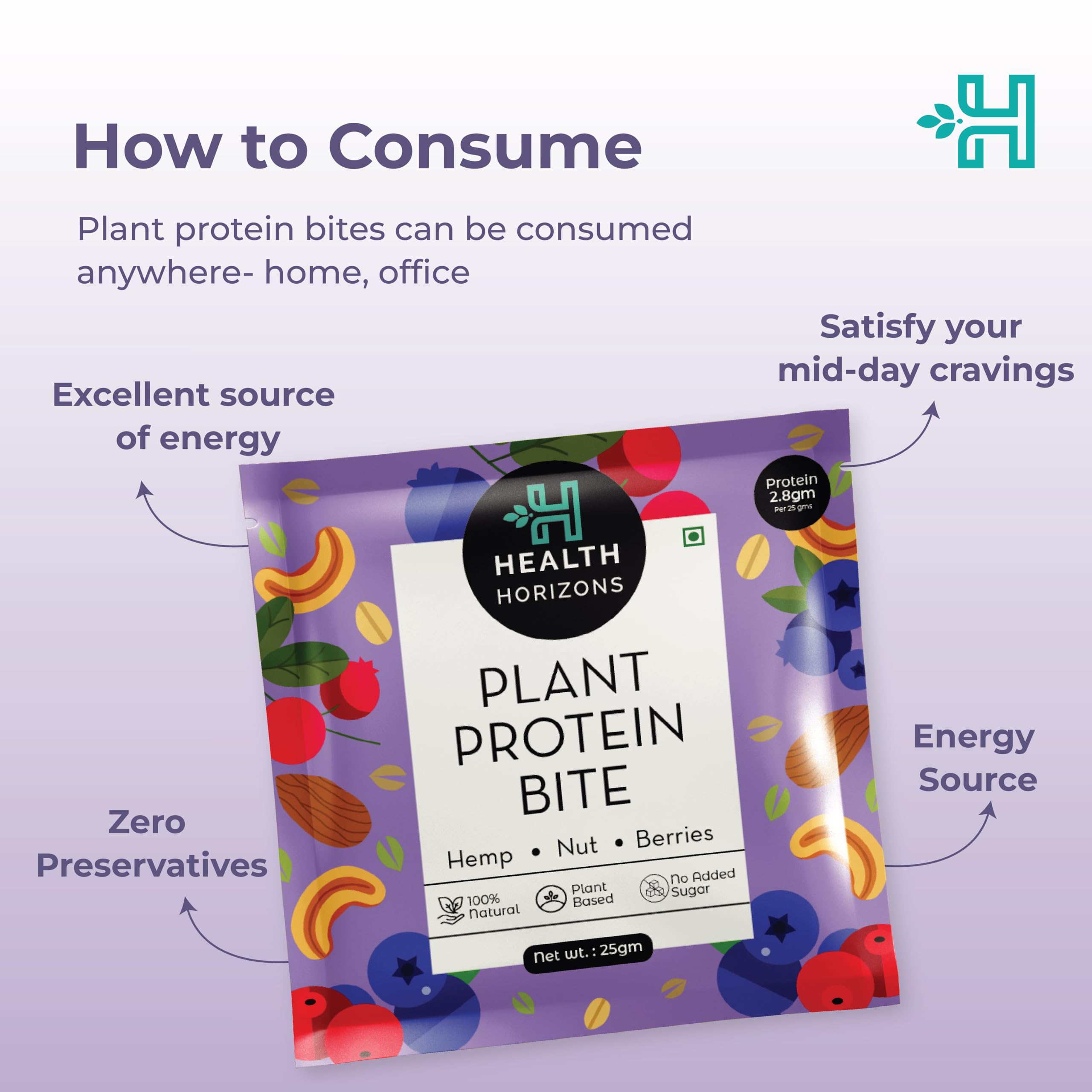 Health Horizons Plant Protein Bites - Berries 25 g (Pack of 12) | Energy Bar | Packed with Dry Fruits — Amazon image 7