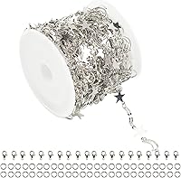 Vista 11 de YOUBEIYEE Cadena de 16.4 pies / 16.4 ft para hacer joyas, cadena de eslabones huecos de latón chapado en plata con forma de estrella hueca, collar