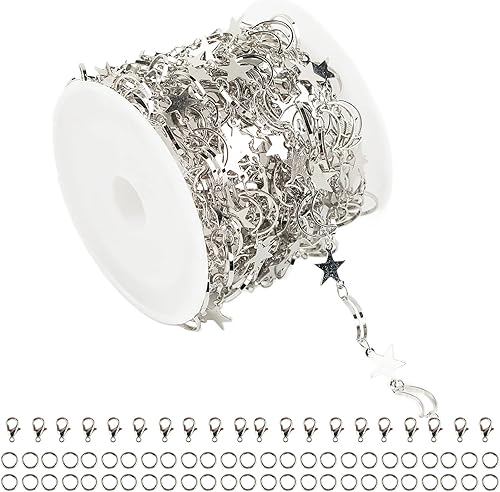 Miniatura 10 de Cadenas chapadas en oro de 33 pies, cadenas de eslabones de latón con forma de corazón con anillos de salto, cierres de langosta, cadenas para hacer