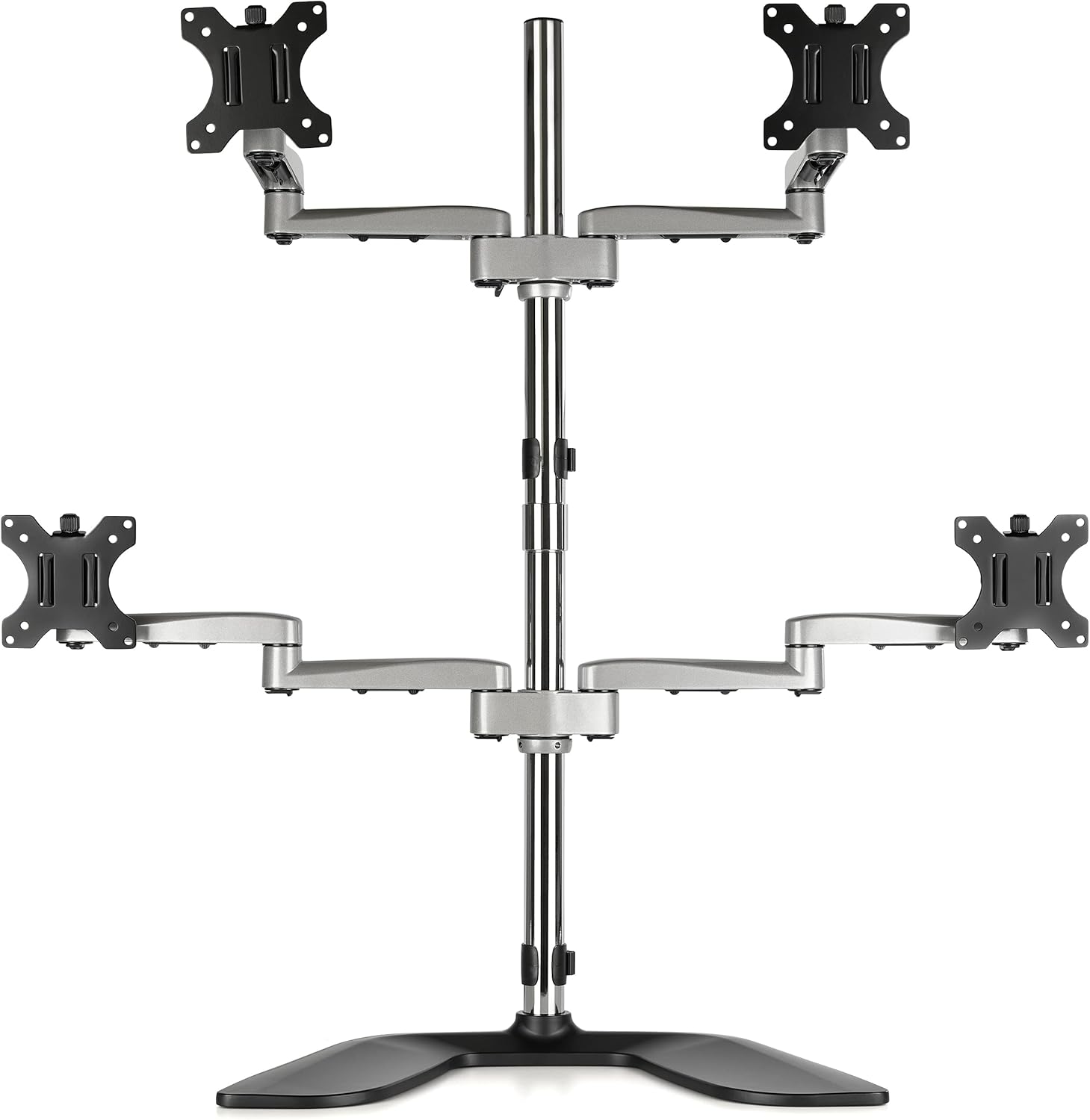 StarTech.com Desktop Quad Monitor Stand - Ergonomic VESA 4 Monitor Arm (2x2) up to 32" (17.6lb/8kg) - Free Standing Articulating Universal Pole Mount - Height Adjustable/Tilt/Swivel/Rotate (ARMQUADSS)