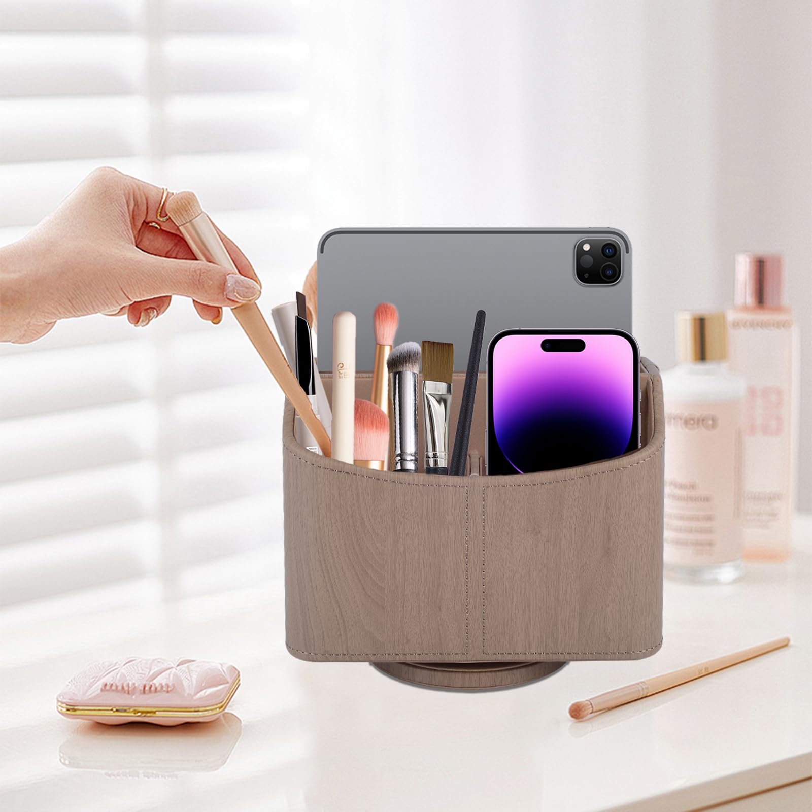 Support pour télécommande pivotant à 360 degrés, organisateur multifonctionnel en similicuir PU pour table de nuit, 5 pièces - Organisateur de bureau pour iPad Mini/Stylo/Téléphone/Médias