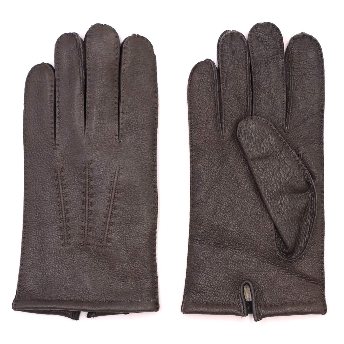 Harssidanzar Mens Deerskin Leather Gloves Cashmere Lined,Brown,M