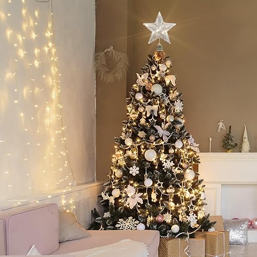 Miniatura 8 de Decoración para árbol de Navidad con 8 modos de iluminación, luz superior para árbol de Navidad con purpurina, alimentada por USB, adorno decorativo