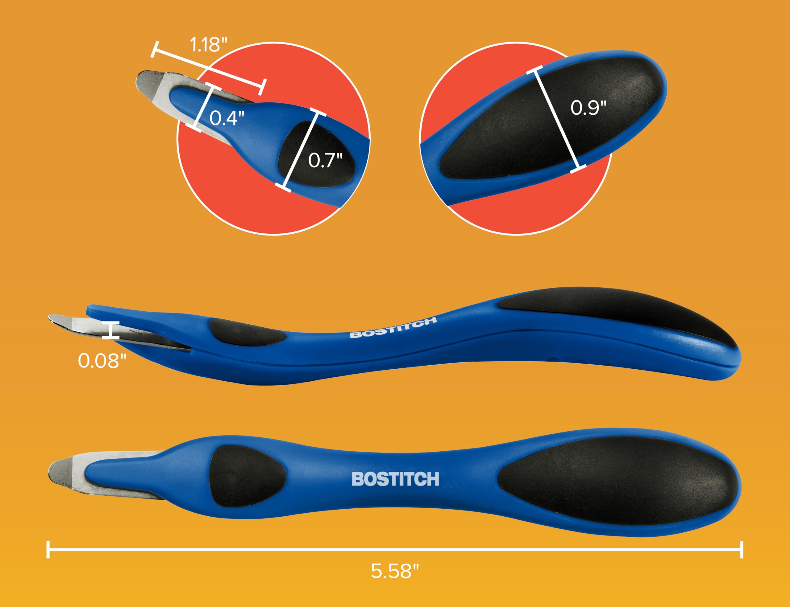 Bostitch Office Professional Push Style Easy Staple Remover, niebieski, 3-pak (30000-BLUE-3PK
