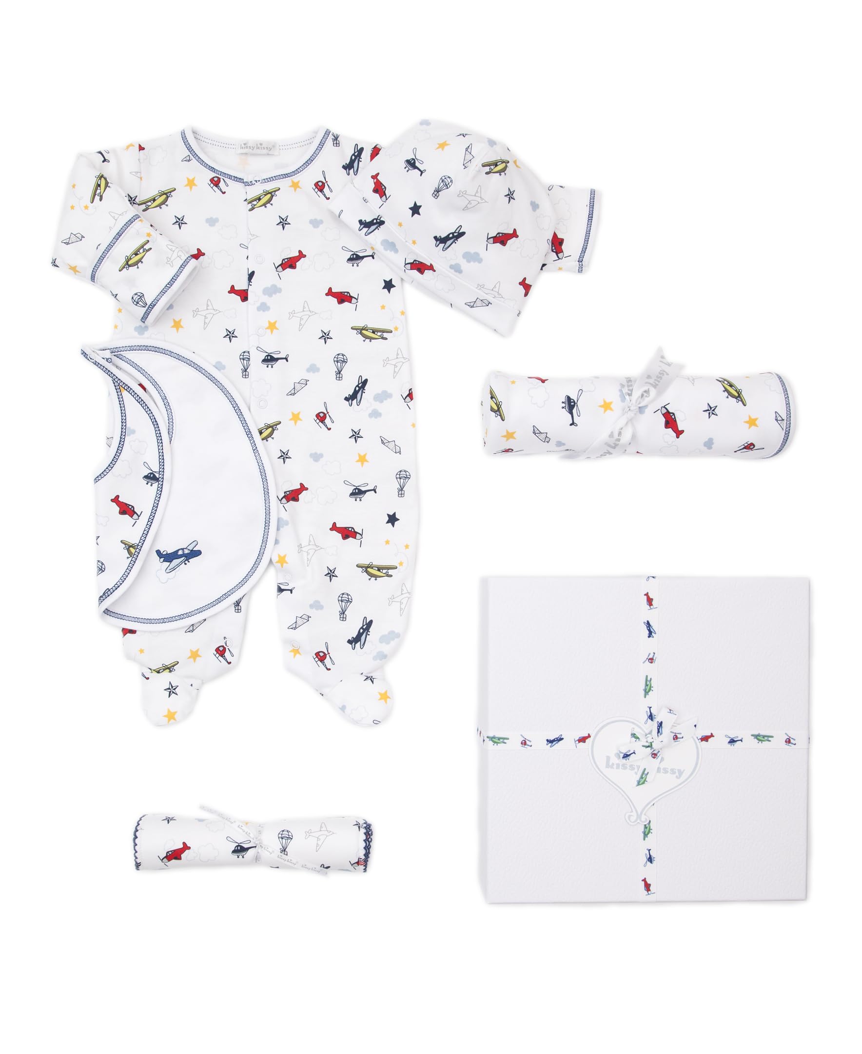 Kissy Kissy Baby Boys 100 Pima Cotton Aviators 5-Piece Gift Set w Gift Box Newborn to 6 Months
