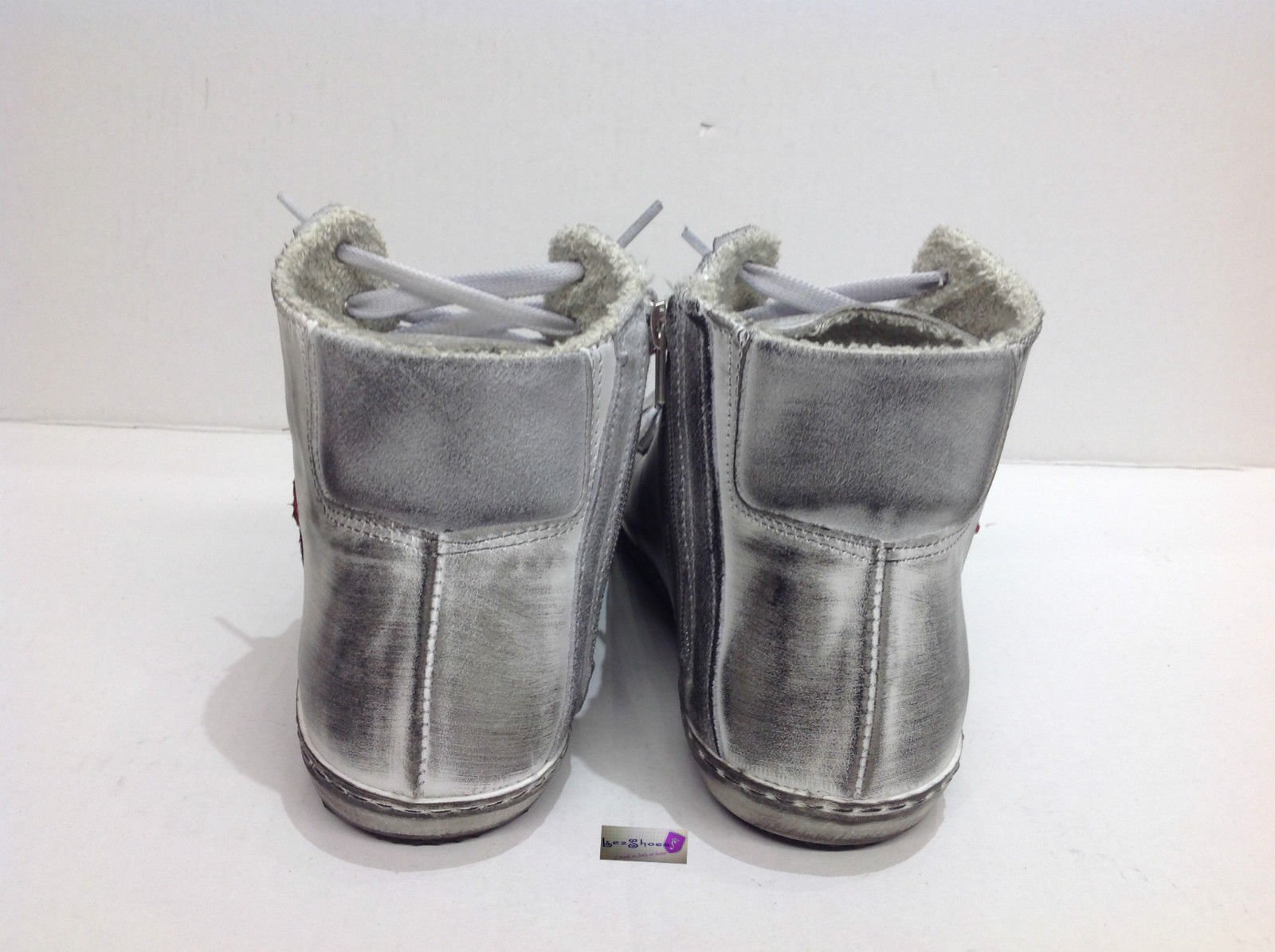 Scarpe Sneakers Alte Uomo Donna Pelle Bianca Via C Stella Rossa sfumato Vintage