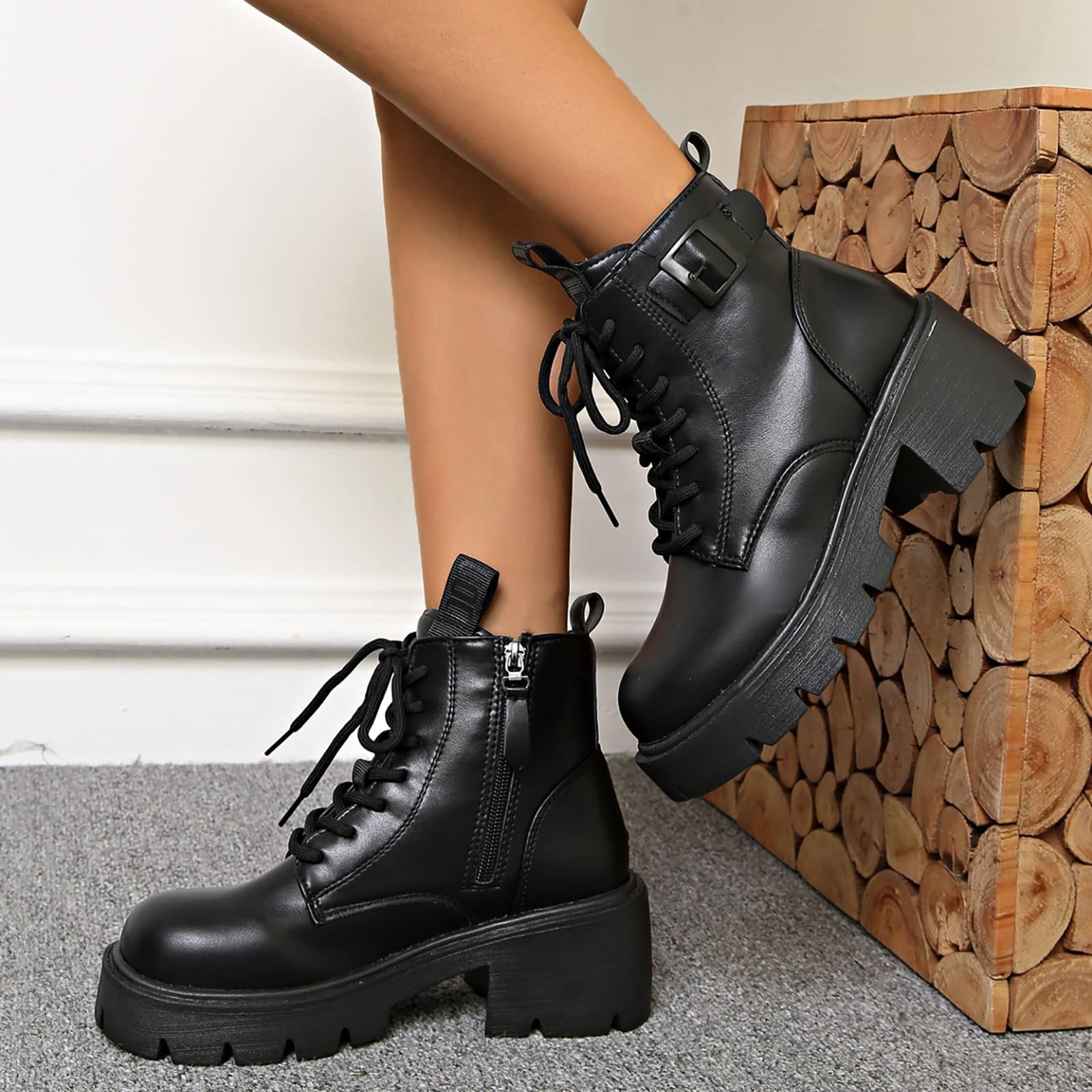 Genérico Botines Mujer Vestir Cordones Plataforma Botas Punta Redonda Elegantes Zapatos Suaves y Cómodos Caminar Bota Informales Antideslizantes Botin para Otoño Invierno Trabajo Paseo y Uso Diario